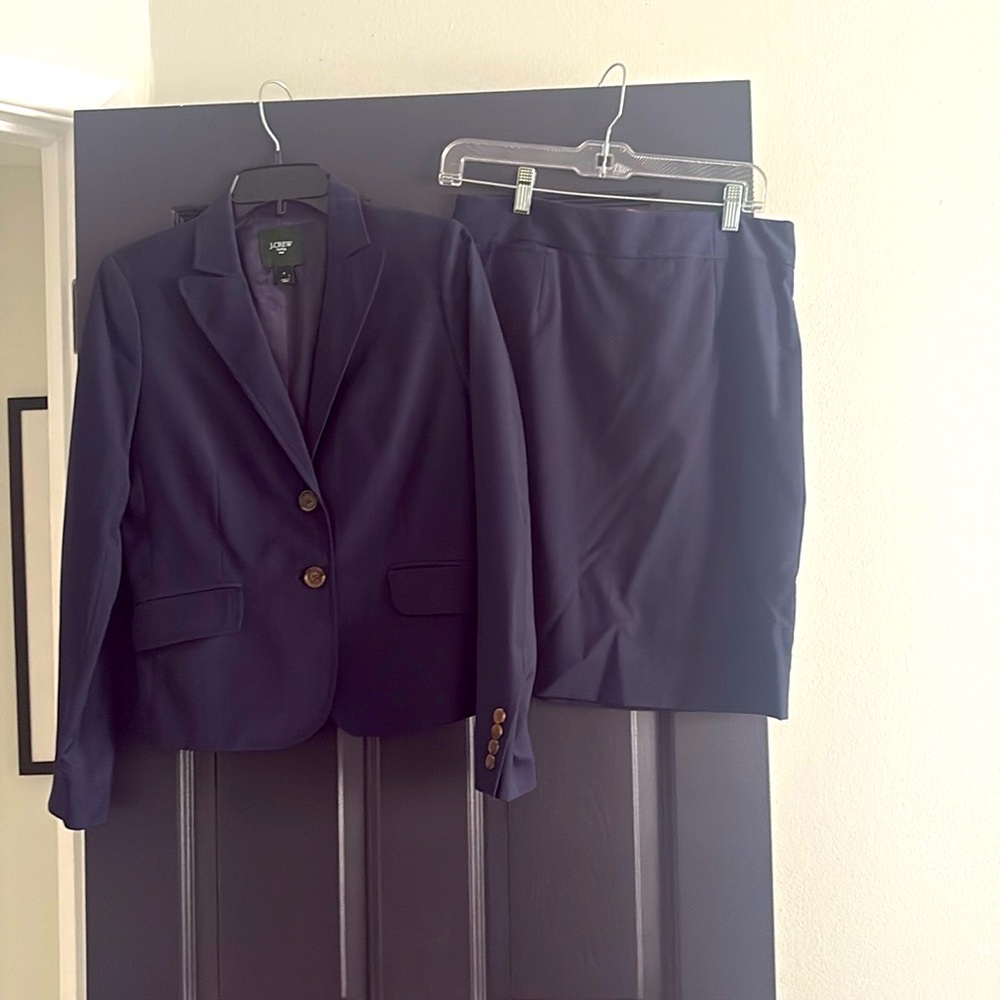 J. Crew Suiting navy with white pinstripe blazer and pencil skirt set